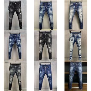 mens Dsquare Jeans DSQ2 black Hip Hop Rock Moto COOLGUY JEANS Design Ripped Distressed Denim Biker DSQ for men 881 designer d2 Embroidery Pants top jeans luxury