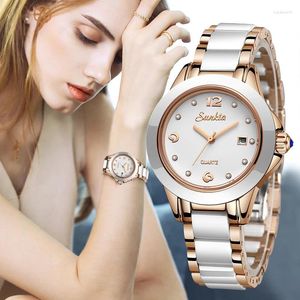 Wristwatches SUNKTA Fashion Women Ceramic Watches LIGE Brand Ladies Bracelet Waterproof Quartz Watch Woman Date Clock Box