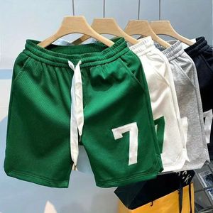 Summer Men Short Print Drawstring Streetwear Sports Vintage Längd breda benbyxor Casual Straight Basketball Outdoor Shorts 240311