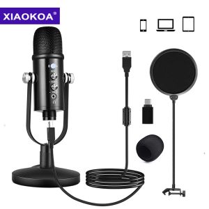 Mikrofonlar Xiaokoa Profesyonel Kondenser USB Bilgisayar Kayıt Podcast Stüdyosu YouTube için Yankı Hacim Stand Şok Montajlı Mikrofon