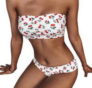 Cherry Printed Cute Student Bikini Swimsuit Strapless Swimsuit Sets Two Piece Swimwear Ladies Girl Seperate Swimsuit3975605