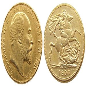 Moeda britânica rara de 1906, rei Eduardo VII, 1 Sovereign Matt 24-K, moedas de cópia banhadas a ouro 246S