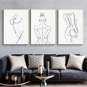 Corpo di donna Una linea di disegno su tela Pittura astratta Figura femminile Stampe d'arte Nordic Minimalista Poster Camera da letto Decorazione della parete Painting312I