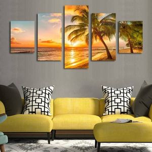 5 teile/satz Ungerahmt Coconut Sunset Glow Wand Kunst Ölgemälde Auf Leinwand Mode Und Impressionistische Strukturierte Gemälde Hause Picture252j