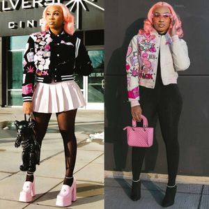 2023 Tasarımcı Kadınlar Varsity Ceket Bahar Sonbahar Kısa Stil Dış Giyim Beyzbol Bombacı Ceket Uzun Kollu Baskılı Sokak Giyim Katları 793