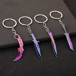 Keychains Lanyards Mini Valorant Melee Reaver 2.0 Karambit Keychain Game Peripheral Samurai Dagger Model Metal Key Ring Pendant Jewelry Male Gift ldd240312