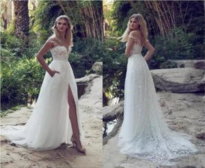 Limor Rosen A Line Wedding Dresses Illusion Off Shoulder Summer Garden Beach Brudklänningar Spets Applique Split Front Billiga bröllop 4582420