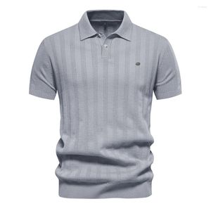 Herrpolos 2024 Summer Ribbed Knit Polo Shirt for Men Breattable and Cool Brand High Quality Mens Textured Shirts