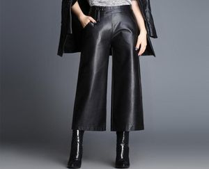 Women039S Pants Capris Women 2021 Autumn Winter Plus Size High WAIST MEMALE WIDE LEG ANKLELENGTH LADIESリアルレザールーズT7967867