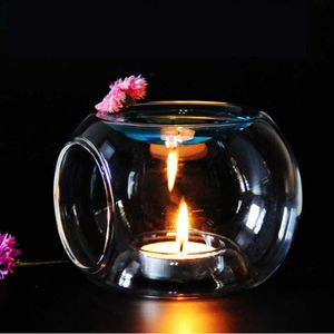 Glass Candlestick Fragrance Aroma Oil Tealight Holder Candle Wax Tart Warmer Elegant Kort kreativa ljusstakar SH190924235M