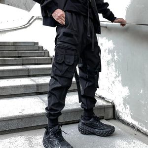 Calças masculinas outono e inverno das mulheres dos homens estilo techwear macacão multi-bolso high street solto tornozelo-amarrado calças casuais preto