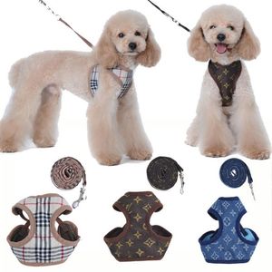 Designer-Hundegeschirr und Leinen-Set, klassisches Muster, Haustierhalsbänder, Leine, atmungsaktives Mesh-Haustiergeschirr für kleine Hunde, Pudel, Schnau2426