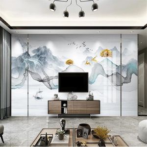 Milofi custom 3D large wallpaper mural Chinese style hand-painted abstract lines landscape Zen background wall3063
