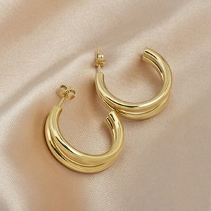 Titanium Steel 18K Gold C Shape Stud örhängen Hip Hop Punk Women Hoop Ear Ring For Women Fashion Jewelry