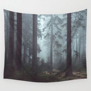 Wood Mist Forest Wall Hanging Tygdekorativt landskap Tapestry Polyester Nordic Decor Trendy Tryckt Tenture291U