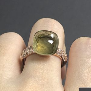 Wedding Rings Rings 11.6X7Mm Big Stone Natural Crystal Candy Ring With Transparent Zircon For Women Jewelry Gift Birthday Drop Delive Ote4A