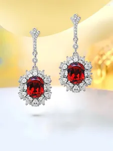 Stud Earrings With Sterling Silver Inlaid Artificial Red Treasure Versatile Unique And Elegant Design