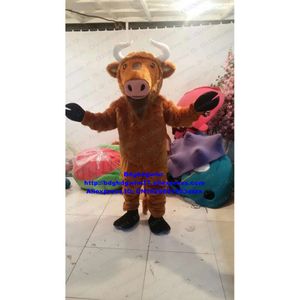 Costumi mascotte Marrone Kerbau Bufalo Bisonte Bue selvatico Toro Bovino Vitello Costume mascotte Personaggio dei cartoni animati Vestito per adulti Negozio Celebrazione Zx1640