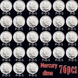 76pcs USA coins 1916-1945 mercury copy coins bright of different ages silver-plated set of coins211s