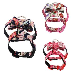 Pet Cat Chest Strap Collar Nylon Cat Harness Vest Japanese Printing Style Printed Pet Chest Strap Fabric Bowknot Dog280l
