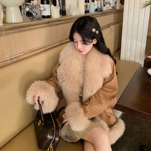 2023 Caramel Winter Cookie New Cowboy Fox Collar Fur Coat Women's Goose Down Inner Tank Youth Style Overcoming 6512