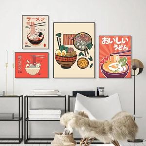 Gemälde Ramen Nudeln mit Eiern Leinwand Poster Japanische Vintage Sushi Essen Malerei Retro Küche Restaurant Wandkunst Dekoration 198n