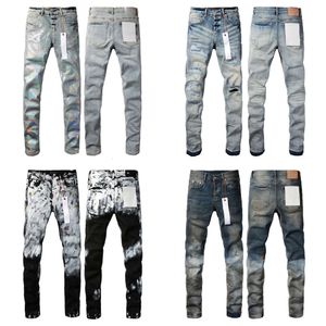 Fashion New Purple Mens Jeans Designer Stacked Long Pants Ksubi Ripped High Street Brand Patch Hole Denim Straight Streetwear Silm