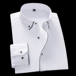 Camisa branca para homens mangas compridas negócios casual cor sólida camisas masculinas camisas dos homens magro ajuste roupa interior 5xl 6xl 7xl 8xl 240312