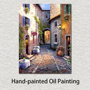 Modern Art Oil Painting Riviera Cafe Mediterranean Villages Handmade Artwork Picture for Bedroom Wall Decor Frameless330g