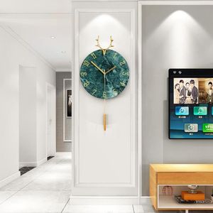 壁時計ノルディックエルクサイレントメタル装飾スイング可能な時計モダンデザインウォッチペンドゥルムリビングルームホームMJ1106236F