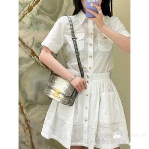 designer CE23 Summer New Style Pocket Metal Shirt Shirt+High Waist Slimming Skirt Set CEXR