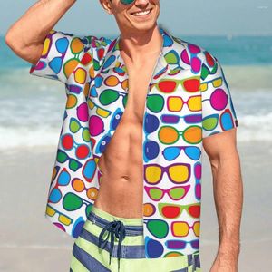 Mäns casual skjortor färgglada glasögon hawaiiansk skjorta manlig strand roliga glasögon korta ärmar gata stil vintage överdimensionerade blusar