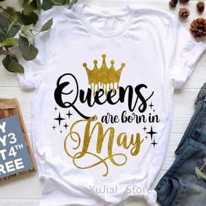 Женская футболка Летняя мода Женская футболка Золотая Корона рождаются с января по декабрь Футболка с графическим принтом Femme Топы с подарками на день рождения L24312