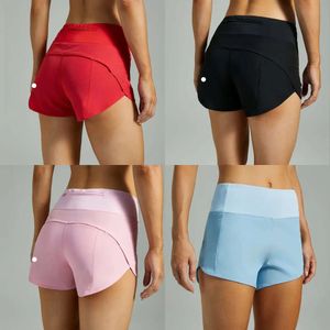 LU Snabb upp 2,5 shorts höghus fodrad kort midja Sportkvinnor Set snabbt torkande löpande kläder tillbaka blixtlåsficka fiess yoga