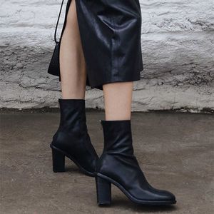 Boots Vervament Leather Heil High Heel Cheeled Black Martin Boots for Women Shoes Atrumn Winter Short 230830