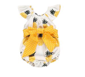 Baby ananas tryckt rompers spädbarn snörning oneck onesies ärmlös småbarn baby jumpsuits barn avslappnade kläder veterbörd bebe 02625777