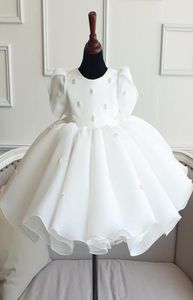 Beyaz Dantel Yenidoğan Elbise Kız Partisi Düğün Kısa Kollu Boncuklar Tül Bebek 1. Doğum Günü Prenses Vaftiz Kıyafetleri8693389