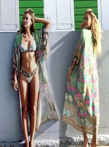 2020 Bohemian Printed Plus Size Summer Beach Wear Kimono Cardigan Pareo Plage Chiffon Tunic Women Tops Blouse Long Shirt N813 CX206130128