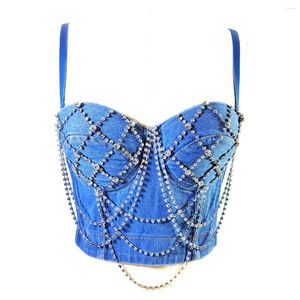 Kvinnors tankar Crop Top Fashion Night Out Rhinestones Corset Bra Coquette Clothing Rave Festival Bustier Female Summer Party Sleeveless Vests