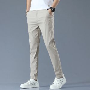 Slim Fit Casual Pants Men Lightweight Classic Straight Trousers for Breathable Cotton Joggers Business Solid khaki 240315