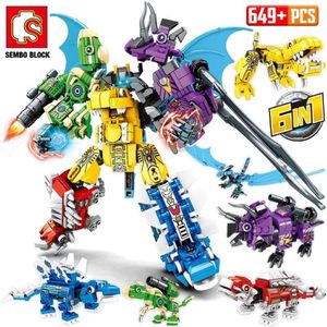 NEW SEMBO 6in1 Transformation Dinosaur Robot Building Block City Jurassic Worlds Pterosaur Technic Mech Bricks DIY Toys For Boys C281c