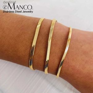 Beaded eManco Women Trend Classic Snake Chain Bracelet Gold Color Width 2/3/4/5MM Stainless Steel Chain Bracelet For Women Jewelry GiftL24213