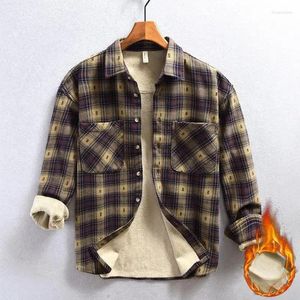 Мужские повседневные рубашки, осенне-зимняя хлопковая полиэстеровая рубашка с карманами в клетку для мужчин, свободная утолщенная теплая одежда, топы размера плюс M-4XL