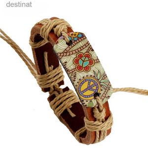 Perlen 2023 Modearmbänder für Frauen Hippie Retro Leder verstellbares Armband handgemachter Schmuck für Frauen Blumendruck Seil GeschenkeL24213