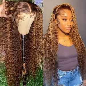Deep Wave 30 Inch Highlight 13x4 Curly Lace Front Human Hair Wigs P4/27 Transparent Frontal Glueless Ombre Brazilian Wigs Water