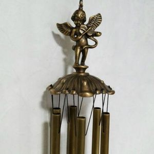 Antiker Engel, Windspiel aus gegossenem Messing mit 6 Rohren, hängendes Windspiel aus Metall, Kupfer, für Garten, Terrasse, Veranda, Zuhause, Geschäft, Geschäft, Dekoration, Bronze 221f