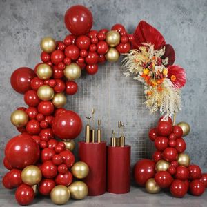 124 pçs duplo rubi vermelho balão arco doublestuffed balões de ouro guirlanda kit globos natal casamento dia dos namorados decoração 240226