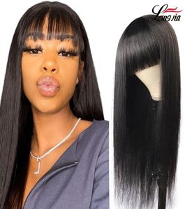 Perucas de cabelo humano reto para couro cabeludo falso, para mulheres negras, cabelo virgem brasileiro, com franja, cor natural 7297718