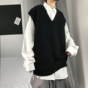 2023 Spring Korean Fashion Men Pullover Oversized Sweater Vest Male Loose Casual Harajuku Waistcoat Knit for 240312