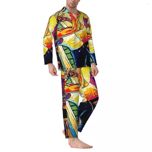 Męska odzież sutna piżamą męskie festiwale jazzowe sztuka codzienna orlean muzyka 2 -częściowa vintage piżama zestaw